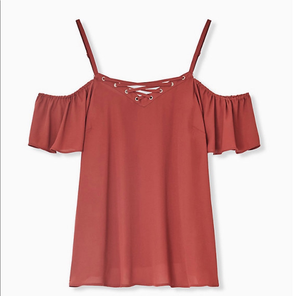 Brick Red Cold Shoulder Top